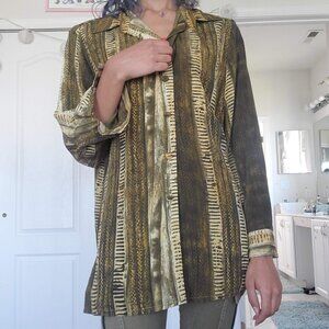 vintage! silky earthy tribal print long button down
